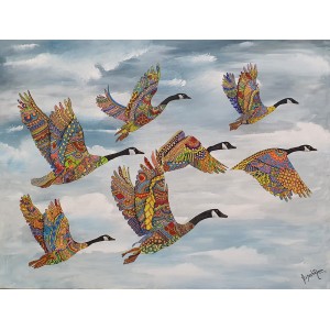 Aayesha Noor, 36 x 48 Inch, Oil on Canvas, Bird Painting, AC-AYNR-003